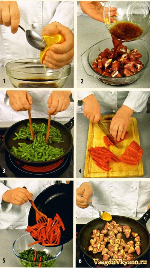 Теплый салат с куриными сердечками